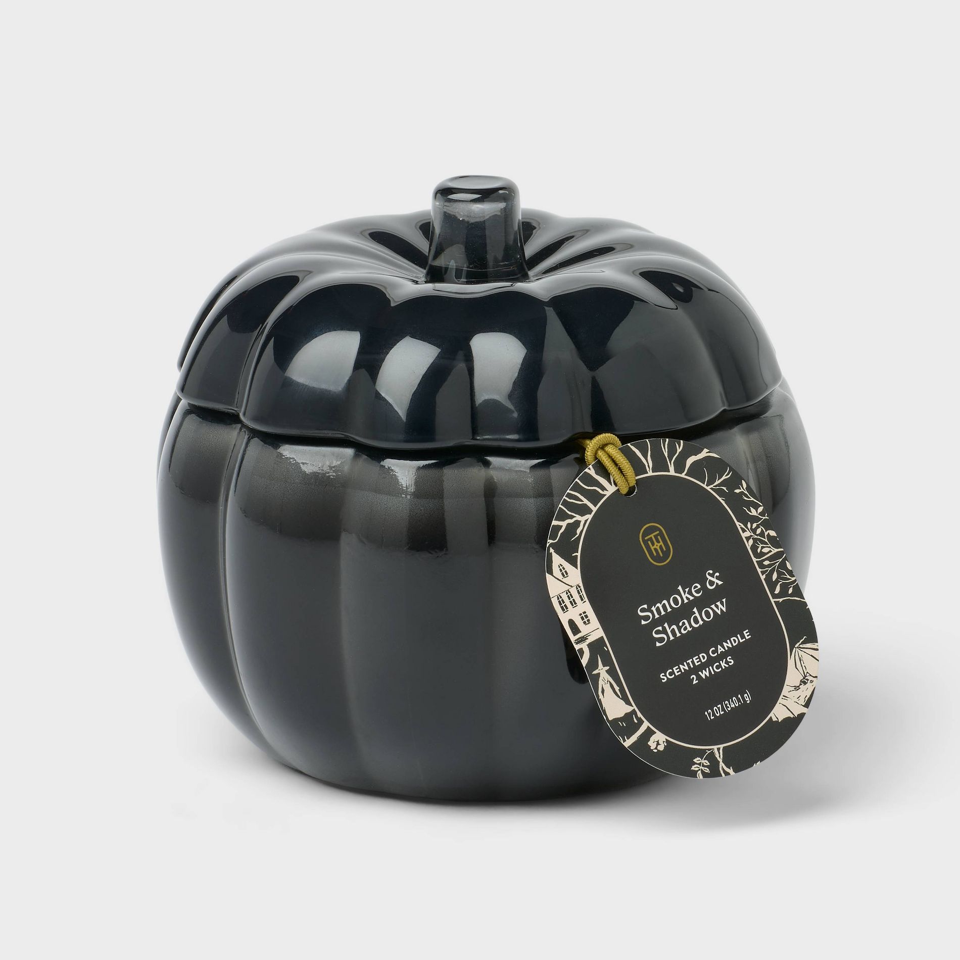 2 Wick Medium Black Glass Pumpkin Smoke and Shadow Halloween Jar Candle - Threshold™