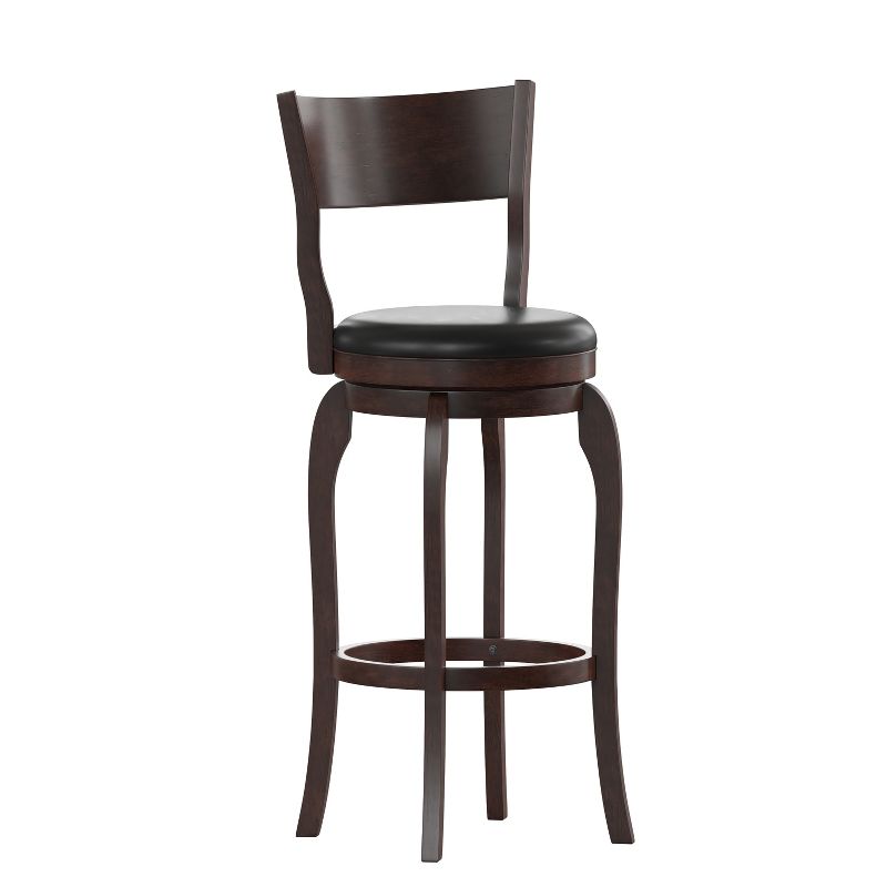Merrick Lane 30" Classic Wooden Open Back Swivel Bar Height Pub Stool with Upholstered Padded Seat and Integrated Footrest, 1 of 13