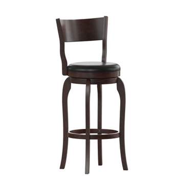 Merrick Lane 30" Classic Wooden Open Back Swivel Bar Height Pub Stool with Upholstered Padded Seat and Integrated Footrest