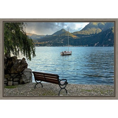 Amanti Art Lago Banco Sea Bench Italy by Alan Blaustein Canvas Wall Art Print Framed 23 x 16-in.