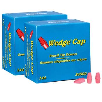Dixon® Wedge Pencil Cap Erasers, Pink, 144 Per Pack, 2 Packs