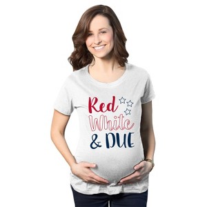 Maternity Red White And Due Pregnancy T Shirt Cute Patriotic Baby Tee For Baby Bump - Crazy Dog Maternity T Shirt - 1 of 4