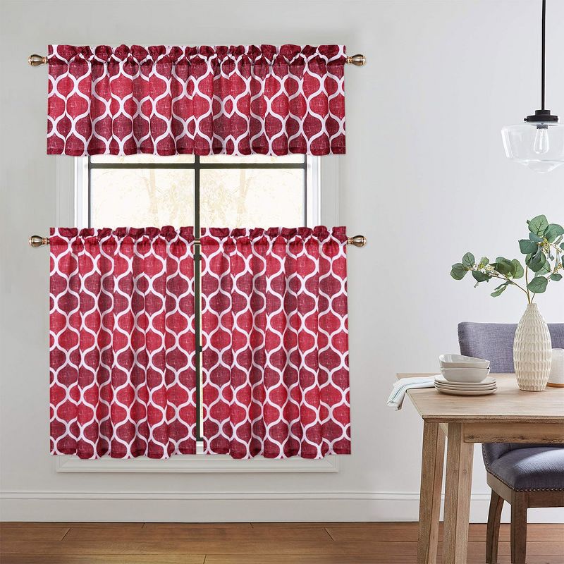 Geometric Kitchen Valance Curtains and Tier Curtains Small Half Window Curtains, 1 of 7