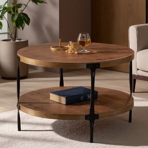 Two-Ply Solid Wood Relief Coffee Table with MDF & Metal Legs - 1 of 4