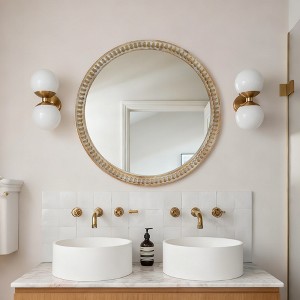 Spassway Decorative Round Wood Mirror with Bead Rustic Farmhouse Circle Mirrors for Wall Decor Living Room Entryway Bathroom Over Sink - 1 of 4