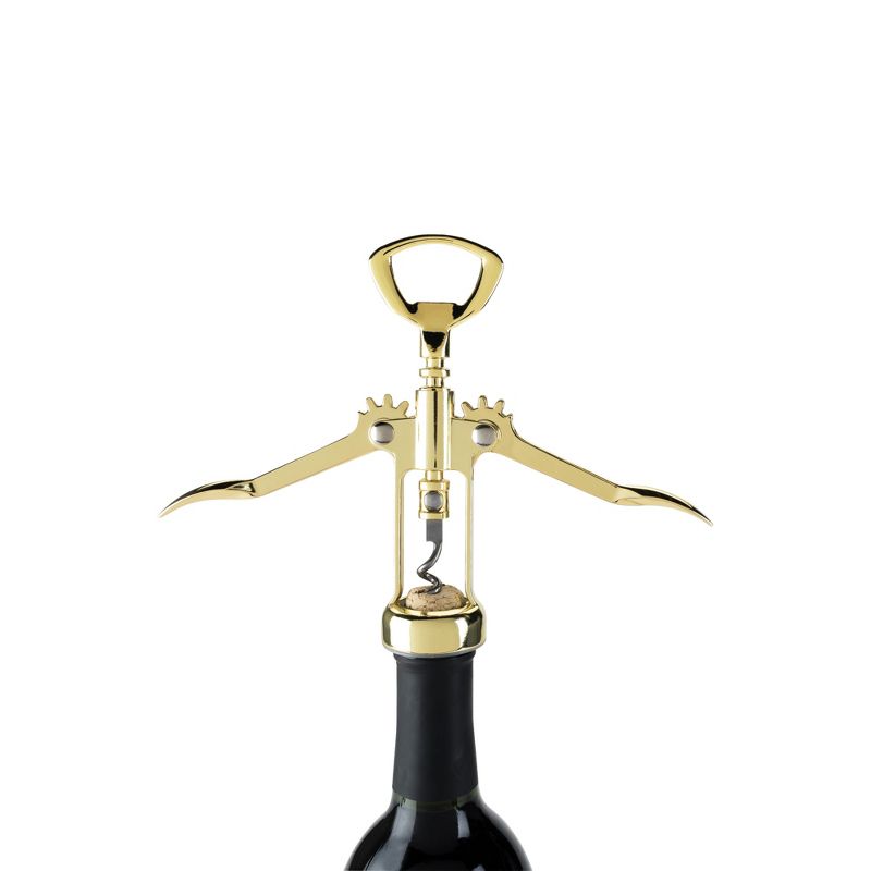 Viski Winged Corkscrew Wine Bottle Opener, Gold Plated Finish, Non-stick Coated Worm, 4 of 8