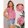 INSPIRE CHIC Women's Floral Ruffled V Neck Cap Sleeve Summer Casual Blouses - 2 of 4