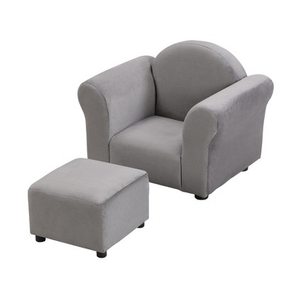 Infurnic Kids Sofas Linen Kids Upholstered Couch with ottoman,Durable, Ergonomic, Easy Assembly for Kids, Gray, 22.4"*11.4"*17.7"