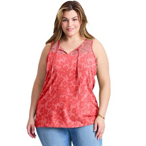 Avenue Women's Plus Size Lace Yoke Detail Tank - 1 of 4