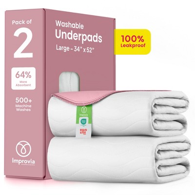IMPROVIA® Washable Underpads 34”x52”, Heavy Absorbency Waterproof Incontinence Pads for Kids, Adults & Pets – Protects Bed, Couch, Sofa & Floor