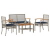 vidaXL Patio Lounge Set/Outdoor Loveseat 4 Piece - Poly Rattan with Cushions, Gray/Acacia Wood Table, Garden/Backyard/Terrace Seating - 2 of 4