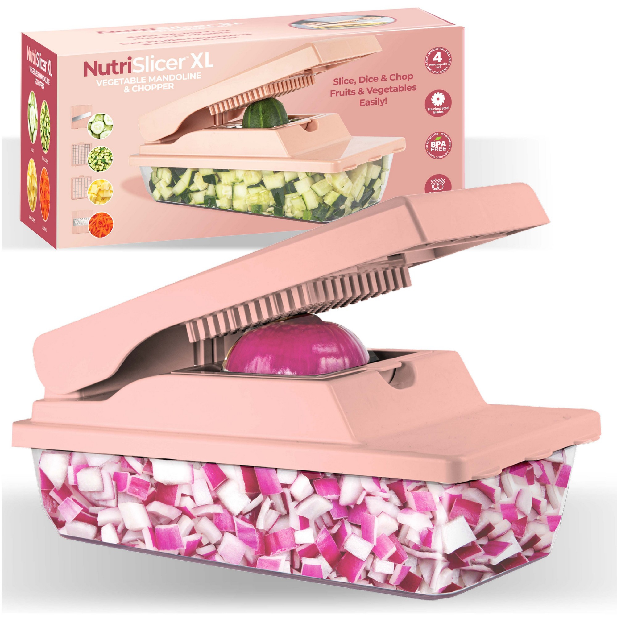 NutriSlicer XL Vegetable Chopper Mandoline Slicer Chopper Dicer with Container & Blades Pink As Seen On TV