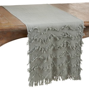 72" x 16" Cotton Chevron Fringed Table Runner Blue - Saro Lifestyle: Classic Pattern, Machine Washable, Rectangle Shape - 1 of 4