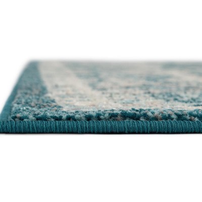 Turquoise and Beige Floral Synthetic 10' x 14' Area Rug