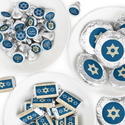 Big Dot of Happiness Happy Hanukkah - Mini Candy Bar Wrappers, Round Candy Stickers & Circle Stickers - Chanukah Candy Favor Sticker Kit - 304 Pieces