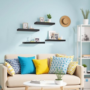 FurnitureR Wood Floating Shelves for Wall, 15.75 Inch Wide Rustic Wooden Floating Shelves, Invisible WallMounted Display for Living Room, Black - 1 of 4