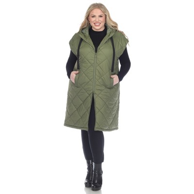 Plus Size Diamond Quilted Hooded Puffer Vest-White Mark