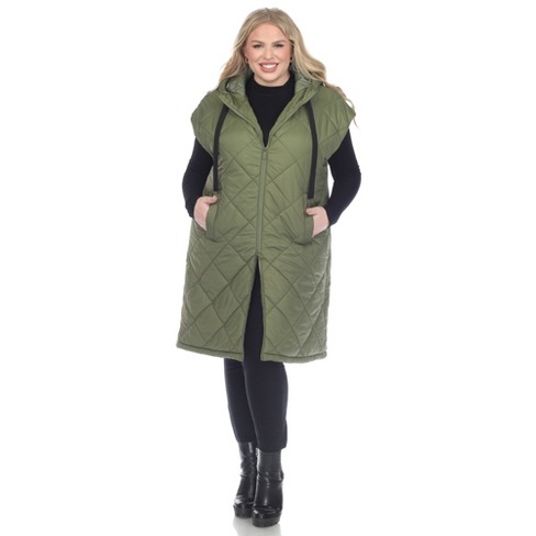 Plus Size Diamond Quilted Hooded Puffer Vest Olive 1x white Mark Target