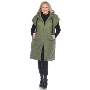 Plus Size Diamond Quilted Hooded Puffer Vest-White Mark