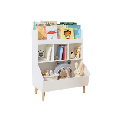 Ruvalino Decorative Bookshelf Kids Toy Storage Organizer with Bookshelf for Montessori Playroom, White, 27.6"*15.8"*36.2"