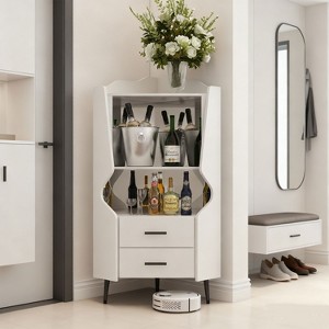KTMBDW Corner Bar Storage Cabinet, 50" Tall Farmhouse Wine Cabinet w/Mirrored Back & 2 Drawers for Dining Room, Living Room, Kitchen - 1 of 4