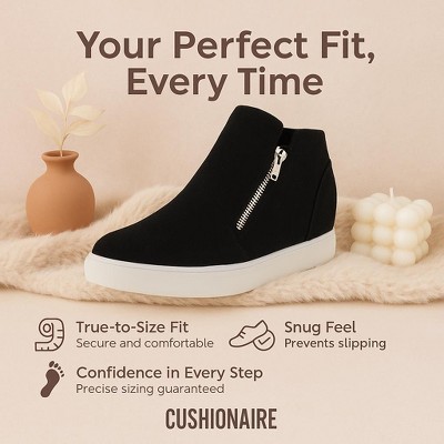 Женские кроссовки CUSHIONAIRE Hart Womens Casual Shoes with Dual Zippers- Lightweight Hidden Wedge Fashion Sneakers for Women, Black 5 — фото 3