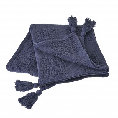50" X 60"  Woven Cotton Throw Blanket with Tassels