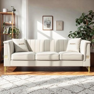 GDFStudio Tilo 83'' Mid-Century Modern 3-Seater Velvet Upholstered Sofa with 2 Pillows and Chesterfield Charm - 1 of 4