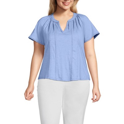 Lands' End Women's Slub Short Sleeve Notch Neck Top