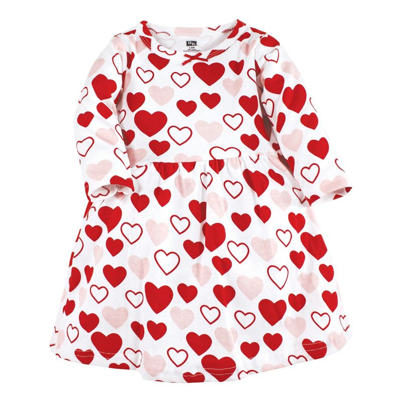 Hudson Baby Infant and Toddler Girl Cotton Dresses, Red Pink Hearts, 4 of 6