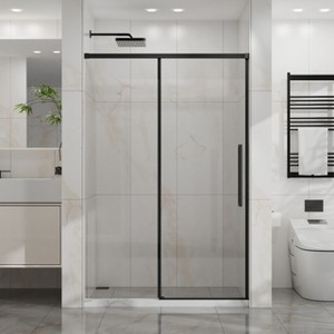 48"x72" Semi-Frameless Sliding Shower Door, 1/4"(6mm) Clear Tempered Glass with Easy-Clean Coating, Stainless Steel Hardware, Matte Black Finish - 1 of 4