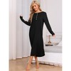 cheibear Women's Knit Scoop Neck Front Half Length Button Down Long Sleeve Nightgown - 2 of 4