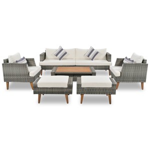 Nestfair 6pc Wicker Patio Conversation Set with Tea Table and Light khaki Cushions - 1 of 4