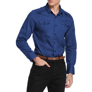 Men's Cotton Casual Slim Shirt Outdoor Tooling Shirt Long Sleeve - 1 of 4