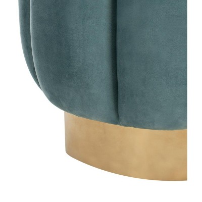 Teal Velvet Tufted Ottoman with Gold Base