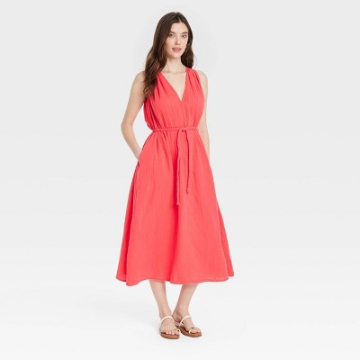 Women's Belted Gauze Midi A-Line Dress - Universal Thread™