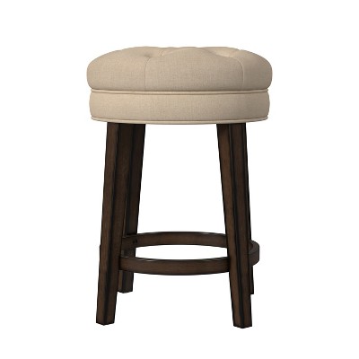Charcoal Gray Backless Swivel Counter Stool with Linen Upholstery