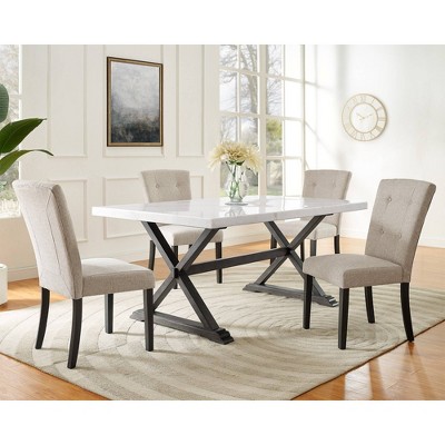 Beige Linen Upholstered Tufted Side Chair Set