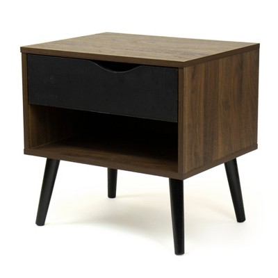 Nightstand with Drawer Storage Dark Wood/Black - Humble Crew