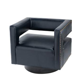 Welwick Designs Navy Faux Leather Tufted Swivel Scoop Chair HD8734