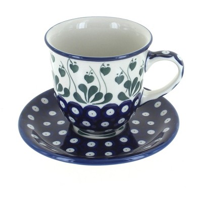 Blue Rose Polish Pottery Alyce Coffee Mug & Saucer