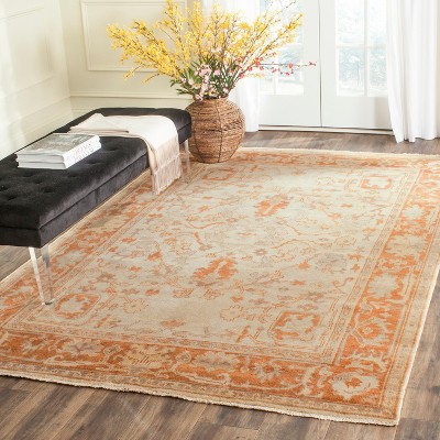 Ivory and Rust Hand-Knotted Wool Floral Area Rug 6' x 9'
