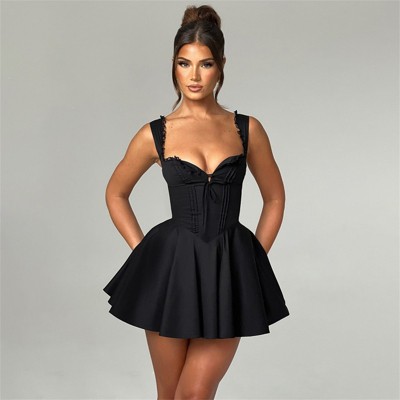 Clotth Women's Princess Style Corset Dress - Sleeveless Backless Ruffle A-Line Mini Dress, Summer Going Out Party Club Dress