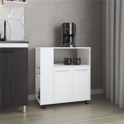 LunaLulinlk Kitchen Cart with Microwave Shelf. Open Storage, Two-Door Cabinet. White