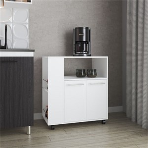LunaLulinlk Kitchen Cart with Microwave Shelf. Open Storage, Two-Door Cabinet. White - 1 of 4