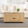 Vynxaria Modern Multi-Functional Lift-Top Coffee Table with 4 Storage Stools, Lockable Casters, Natural & White for Modern Living Spaces - 3 of 4