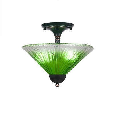 Toltec Lighting Any 2 - Light Flush Mount in  Black Copper with 12" Kiwi Green Crystal Shade