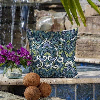 Sapphire Aurora Blue Damask Outdoor Toss Pillow Set, 16 x 16