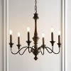 25" 6-Light Oakley Midcentury Farmhouse Iron LED Chandelier Wood Finished/Oil Rubbed Bronze - JONATHAN Y: UL Listed, Adjustable Height - 2 of 4