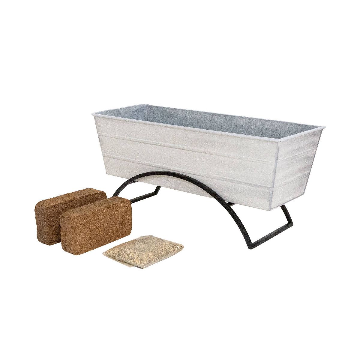 ACHLA Designs Medium Cape Cod Rectangular Galvanized Steel Outdoor Planter Box with Stand White 24"x9.5"